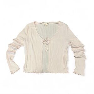 Women's Pink Ribbed Top with Tie and Ruffled edges